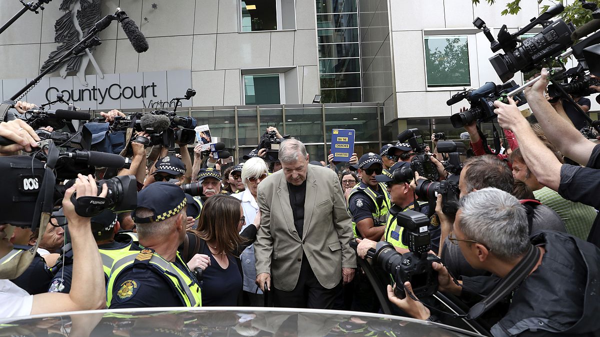 Image: Cardinal George Pell leaves the County Court in Melbourne, Australia