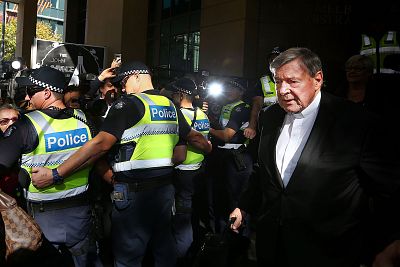 Cardinal George Pell leaves at Melbourne Magistrates\' Court on May 1, 2018.