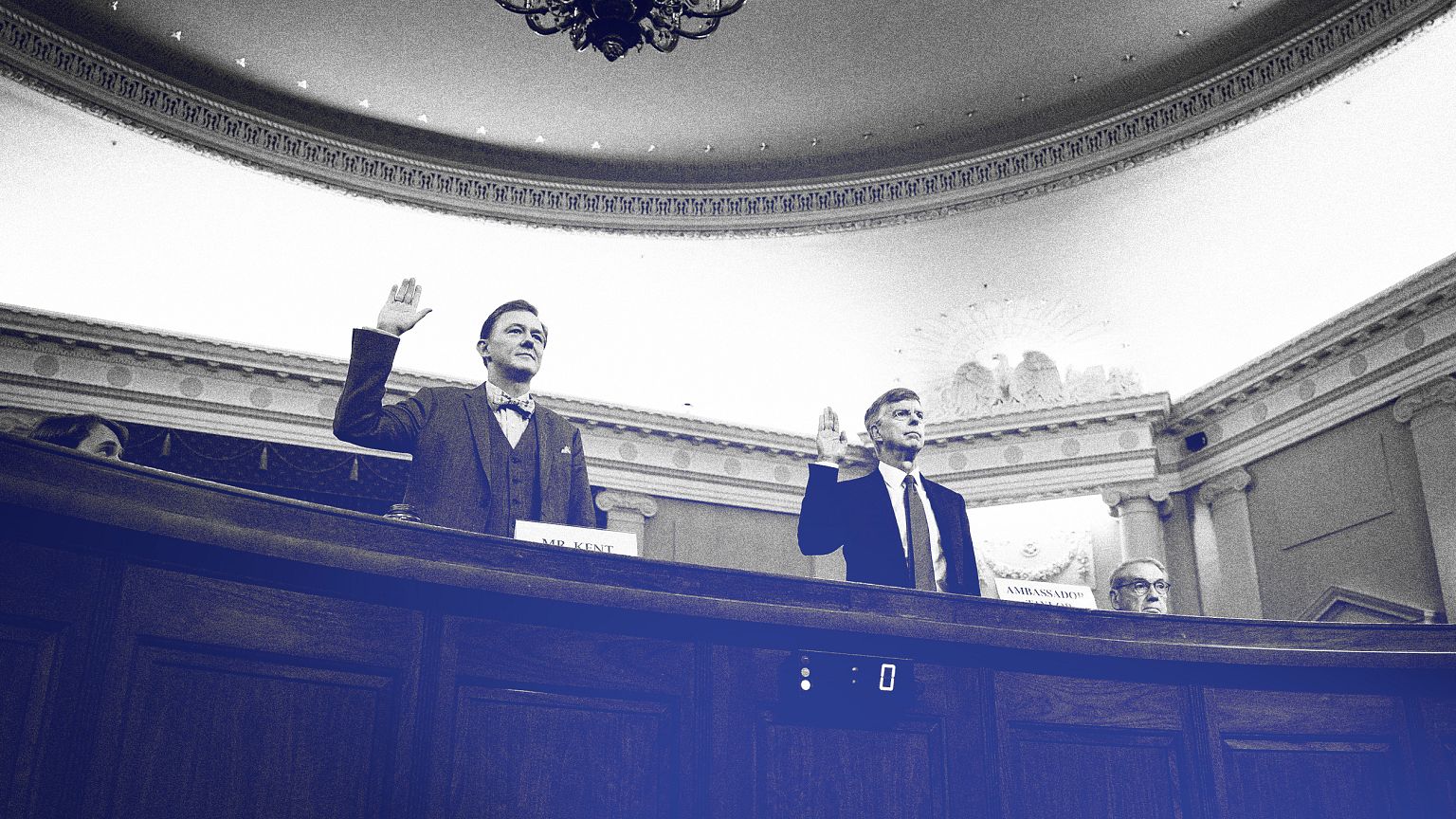 Image: George Kent and Bill Taylor are sworn-in for testimony before the Ho