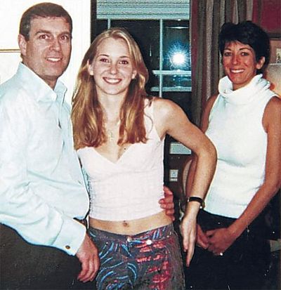 Virginia Giuffre with Prince Andrew and Ghislaine Maxwell at Prince Andrew\'s London home in a photo released with court documents.