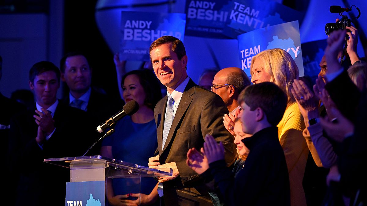 Image: Kentucky's Attorney General Andy Beshear reacts to election results 