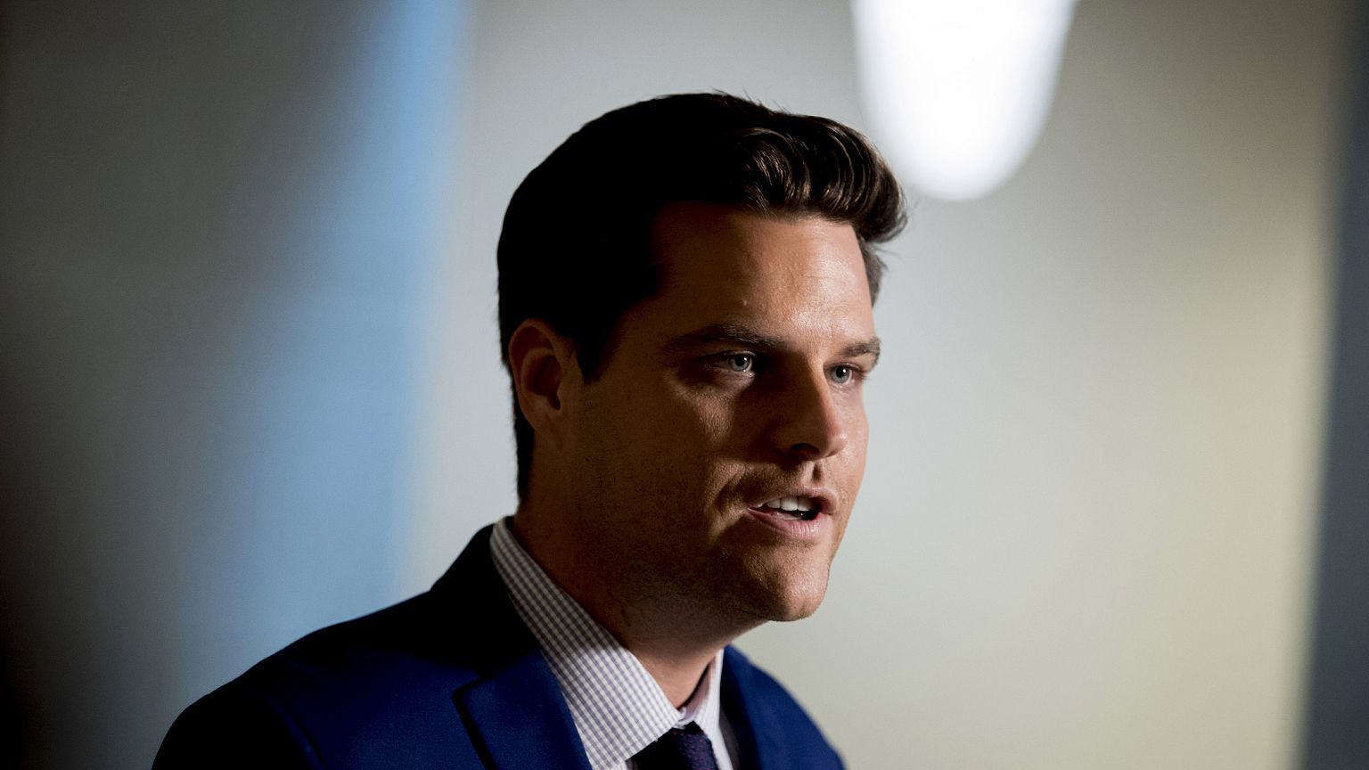 Image: Rep. Matt Gaetz, R-Fla., speaks to reporters on Capitol Hill on Oct.