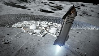 Artist's illustration of SpaceX's Starship on the moon.