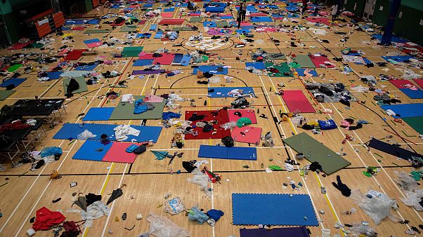 Image: A gymnasium used by protesters as a dormitory inside the Hong Kong P Image: A gymnasium used by protesters as a dormitory inside the Hong Kong P