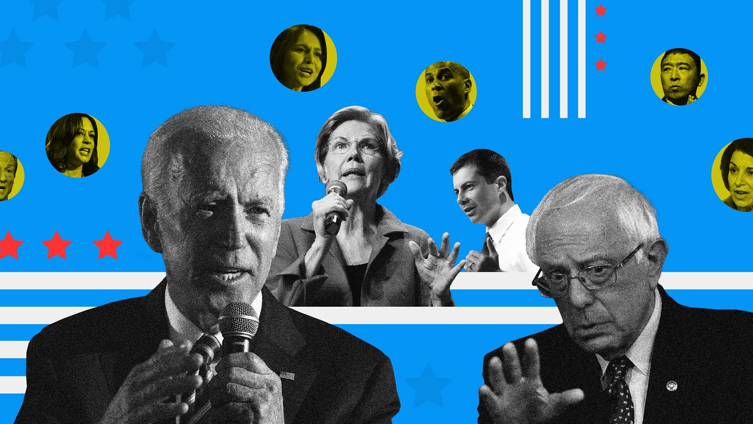 A composite image of the leading Democratic presidential candidates.