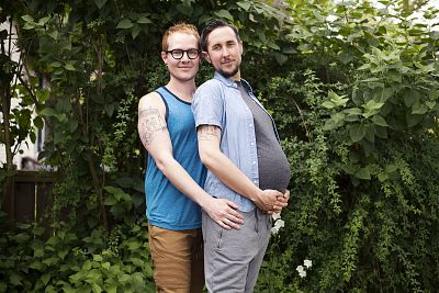 Biff Chaplow, left, and Trystan Reese before the 2017 birth of their youngest child. 
