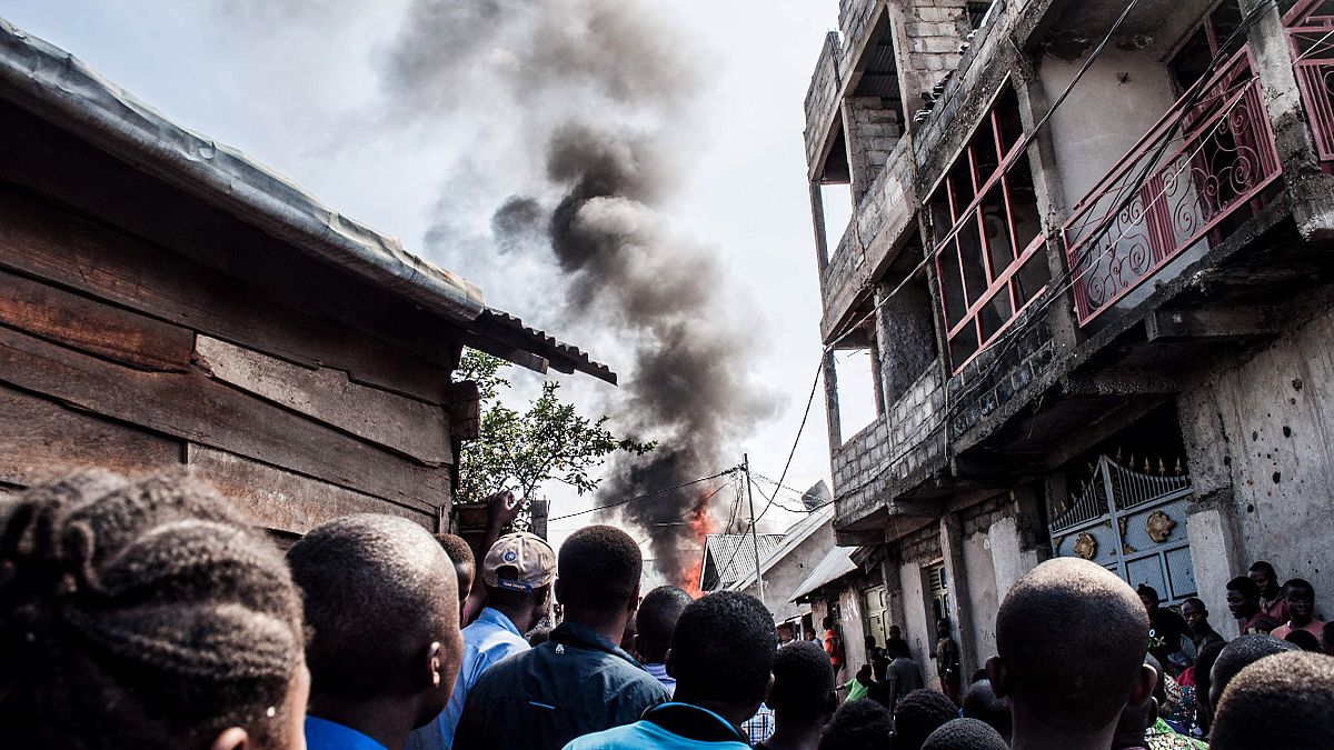 Image: Smoke rises from the scene after a small plane crashed in Goma, a ci