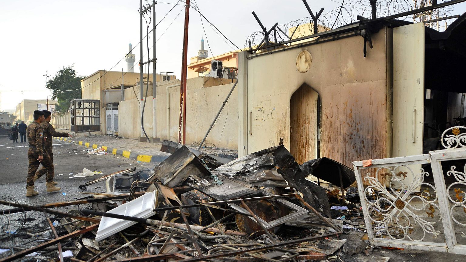 Image: The burnt Iranian consulate in Najaf