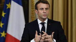 Image: French President Emmanuel Macron gestures during a joint press confe