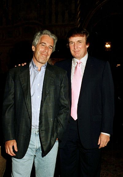 Jeffrey Epstein and Donald Trump together at Trump\'s Mar-a-Lago estate in Florida in 1997.