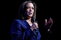 Democratic presidential candidate Kamala Harris speaks at the Bellagio Hote