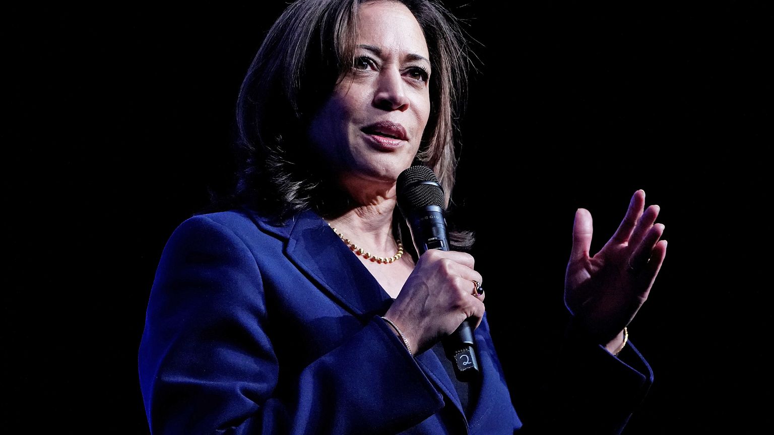 Democratic presidential candidate Kamala Harris speaks at the Bellagio Hote