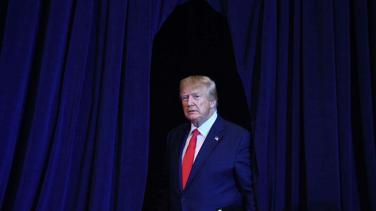 President Donald Trump arrives for a press conference in New York on Sept. 