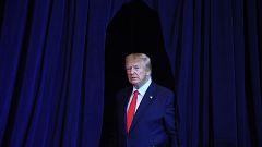 President Donald Trump arrives for a press conference in New York on Sept. 