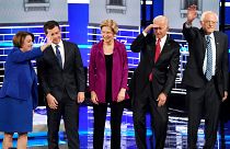 Image: Senator Amy Klobuchar, South Bend Mayor Pete Buttigieg, Senator Eliz