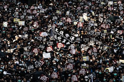 Anti-government protesters march on Dec. 8, 2019 in Hong Kong.