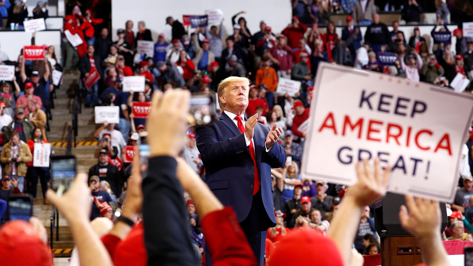Image: President Donald Trump delivers remarks during a campaign rally in B