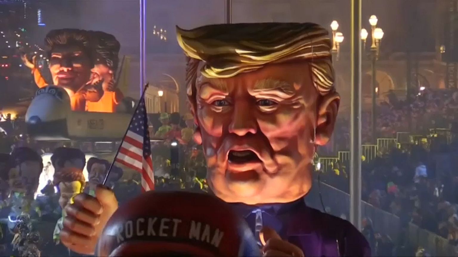 Vast Donald Trump and Kim Jong Un figures dominate Nice carnival
