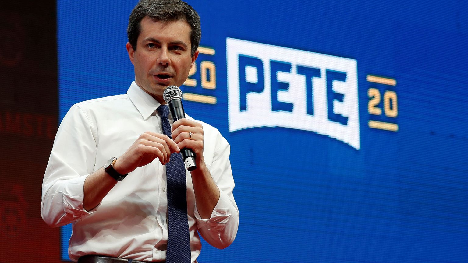 Image: FILE PHOTO: Democratic presidential candidate Pete Buttigieg speaks 
