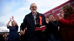 Image: Labour Party leader Jeremy Corbyn acknowledges applause during a cam
