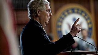 Image: Senate Majority Leader Mitch McConnell speaks at a news conference a