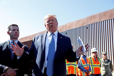 President Trump speaks during his visit to a section of the U.S.-Mexico border wall in Otay Mesa, Calif. on Sept. 18, 2019.