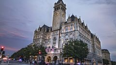 Dusk outside the Trump International Hotel in Washington