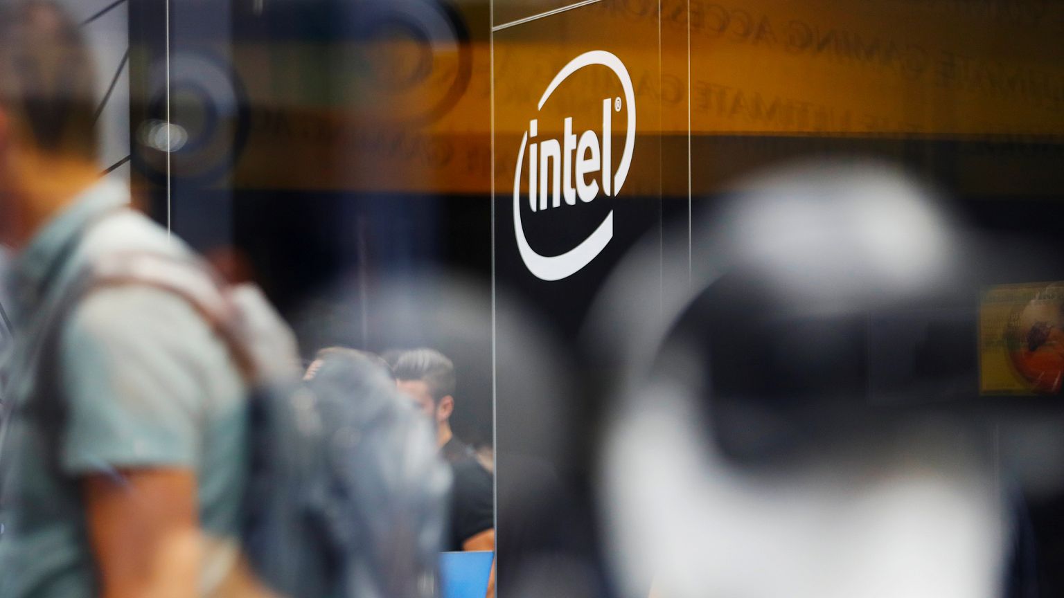 The Intel logo at E3, the world's largest video game industry convention, i