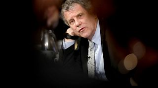 Image: Sen. Sherrod Brown, D-Ohio, answers questions during a round table i