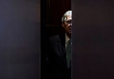 Senate Majority Leader Mitch McConnell, R-Ky., arrives for a classified briefing in Washington in June 2018.