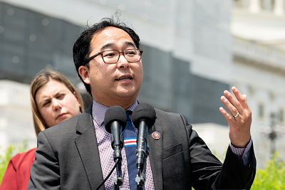 Rep. Andy Kim, D-N.J., speaking at the Capitol in July.