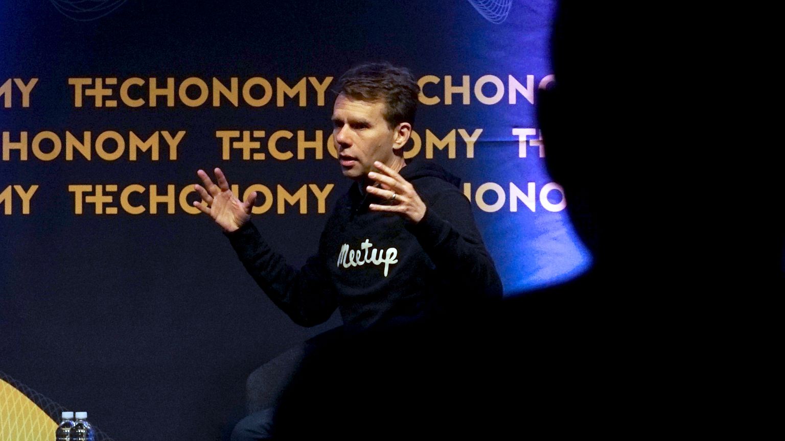 Image: Scott Heiferman, co-founder and CEO of Meetup Inc., speaks at the Te