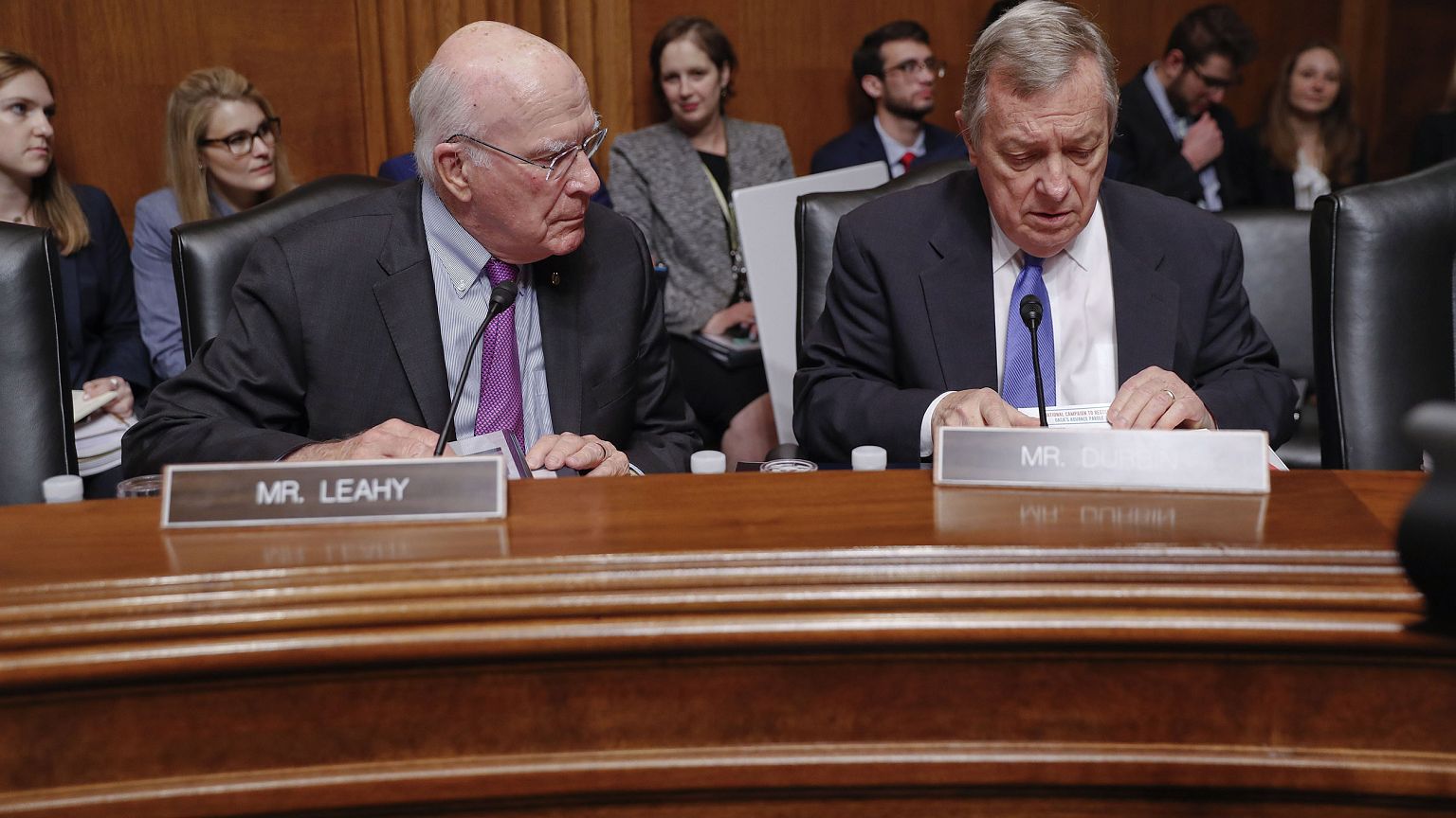 Image: Sen. Patrick Leahy, D-Vt., left, and Sen. Richard Durbin, D-Ill., ri