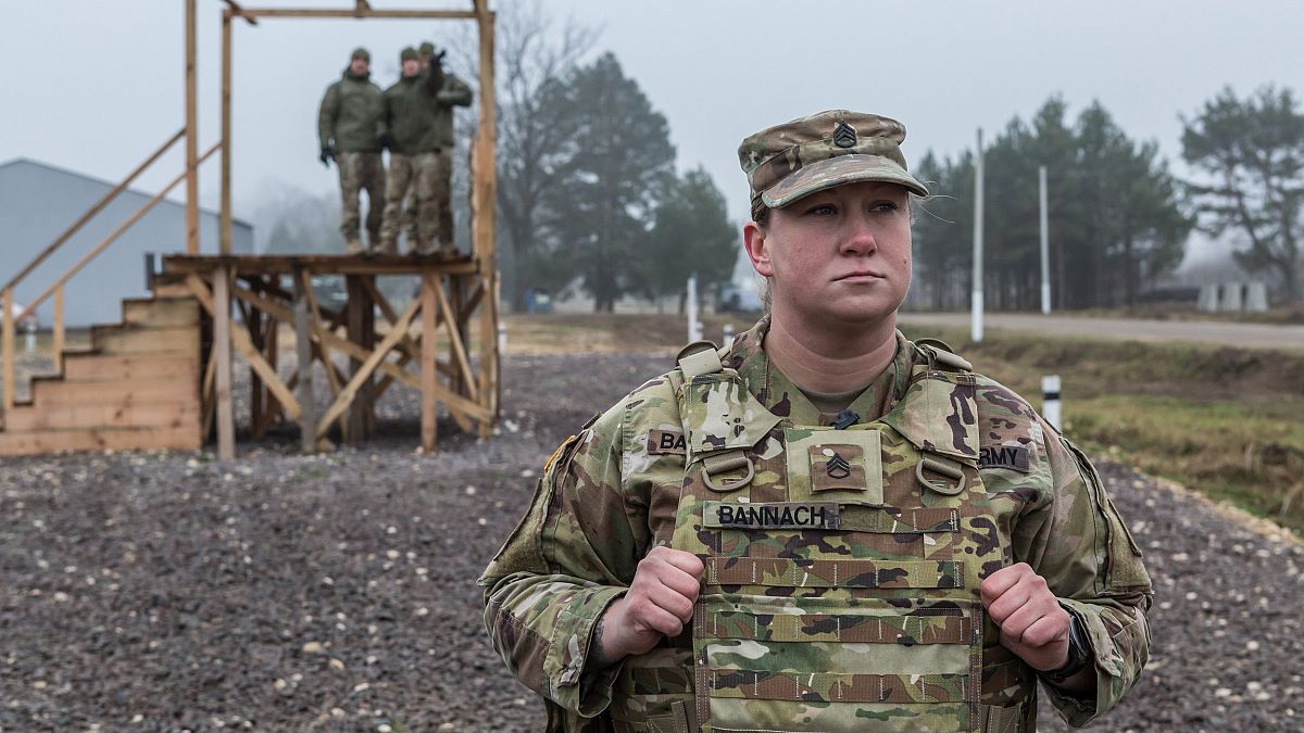 Image: Staff Sgt. Rachael Bannach observes a training exercise in Ukraine o