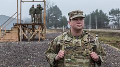 Image: Staff Sgt. Rachael Bannach observes a training exercise in Ukraine o