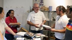 Image: French Chef Richard Bertinet signing copies of his cookery books for