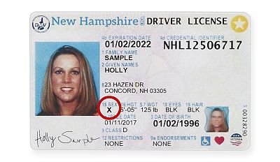 A driver\'s license from New Hampshire with X for gender.