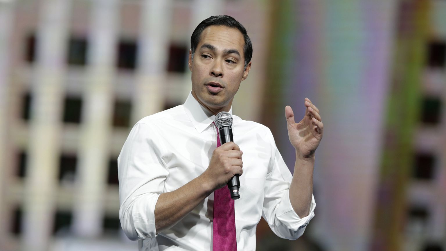 Democratic presidential candidate Julian Castro speaks during the Iowa Demo
