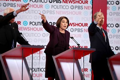 Klobuchar, pictured at a Democratic presidential debate in Los Angeles on Dec. 19, 2019, had strong debate performances in November and December. 
