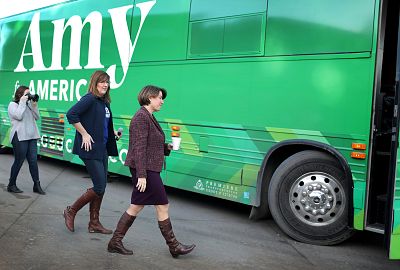 Klobuchar\'s campaign bus logged more than 1,000 miles in a day campaigning throughout Iowa, according to her Twitter account. 