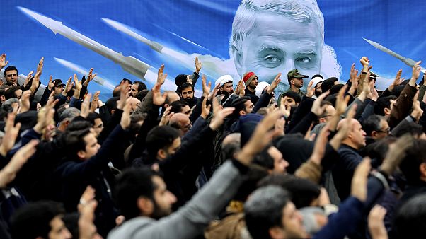 Image: Protesters demonstrate the killing of Iranian Gen. Qassem Soleimani Image: Protesters demonstrate the killing of Iranian Gen. Qassem Soleimani
