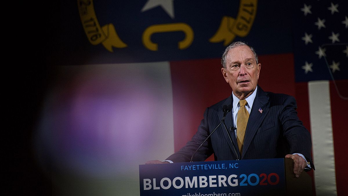 Image: Democratic Presidential candidate Michael Bloomberg  addresses a cro