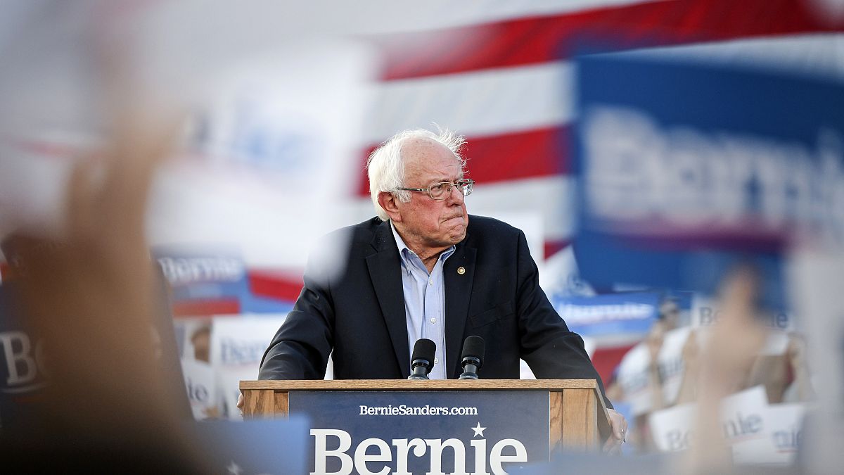 Image: Sen. Bernie Sanders, I-VT, speaks to supporters at a rally in Denver