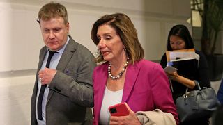 Image: U.S. House Speaker Nancy Pelosi leaves a house democratic leadership