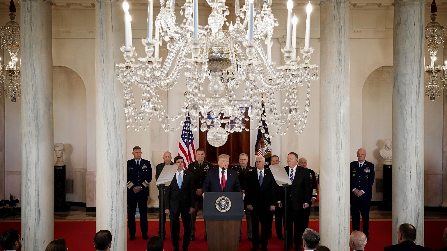 Image: President Donald Trump speaks about the Iranian missile attacks in I