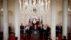 Image: President Donald Trump speaks about the Iranian missile attacks in I