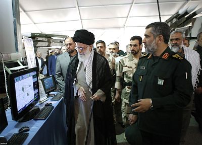 Ayatollah Khamenei, the Supreme Leader of the Islamic Revolution, visits an exhibition of the Aerospace Force of the Islamic Revolutionary Guards Corps on in Iran on May 11, 2014.