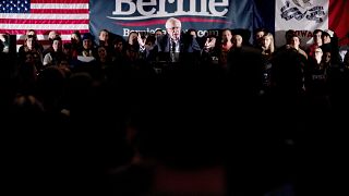 Image: Sen. Bernie Sanders, I-Vt., speaks at a climate rally in Iowa City o