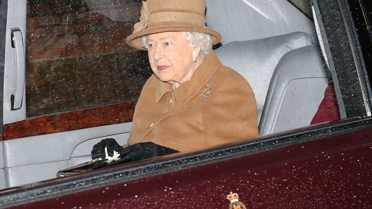 Image: Britain's Queen Elizabeth II departs from church on the Sandringham 