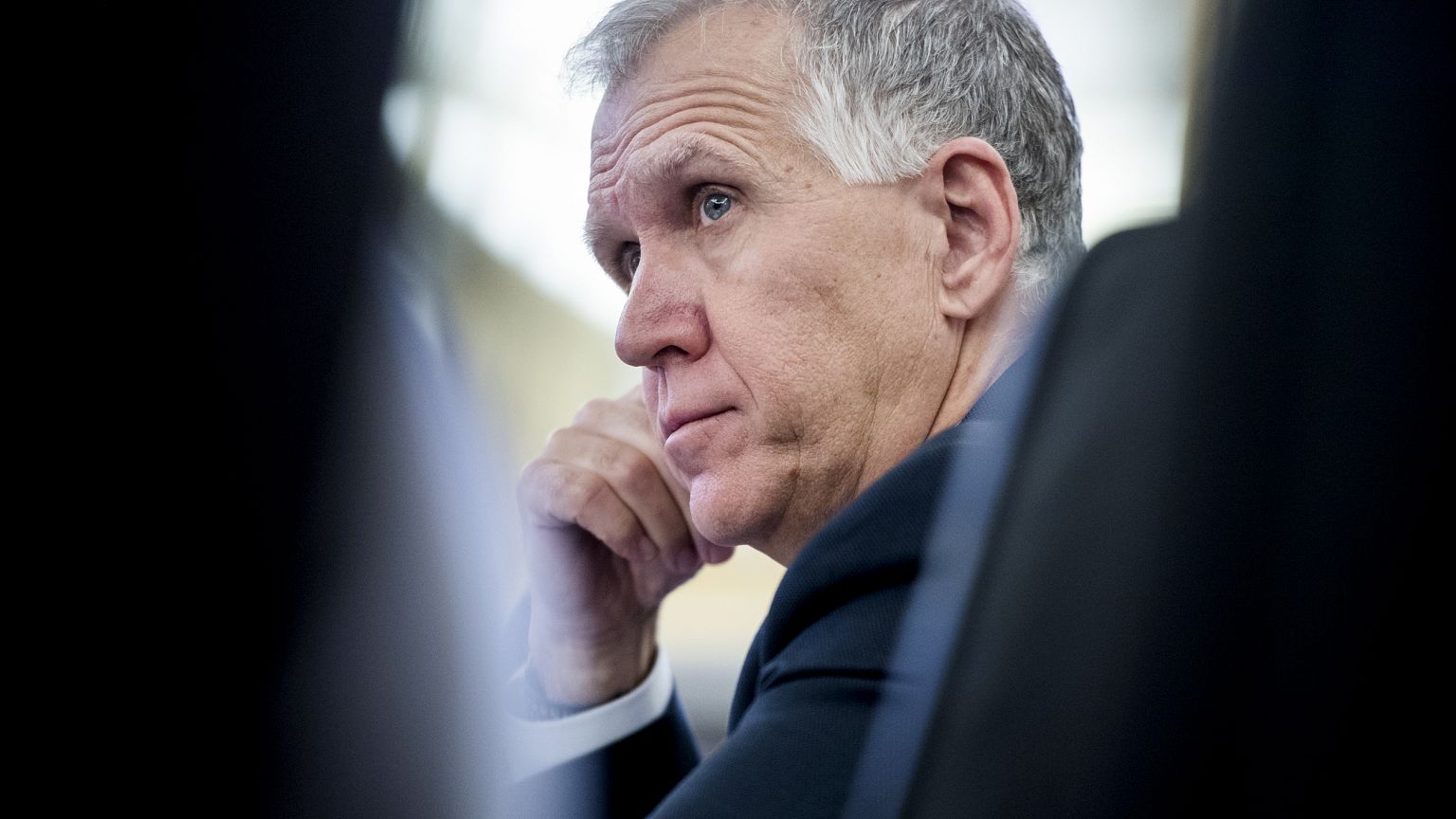Image: Sen. Thom Tillis, R-N.C., attends a Senate Veterans' Affairs Committ